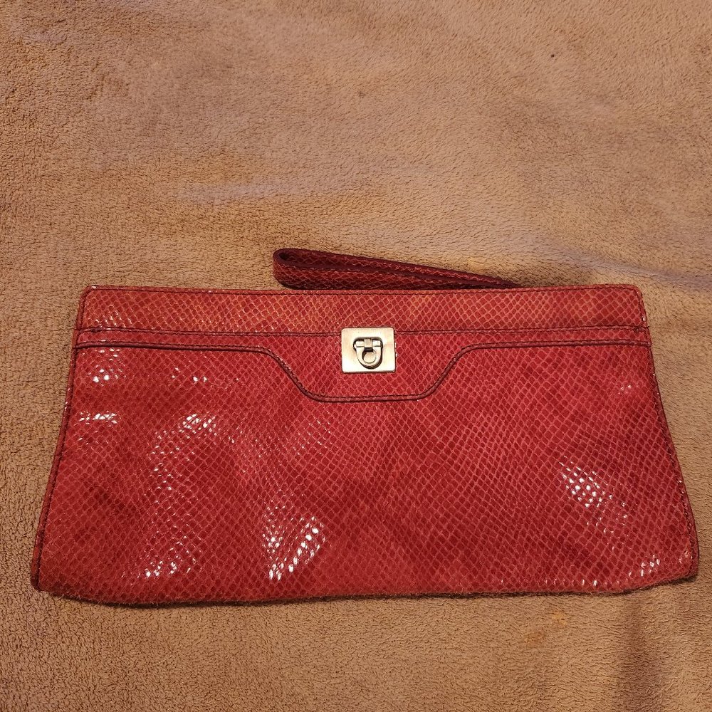 Banana Republic Salmon Snakeskin Embossed Clutch